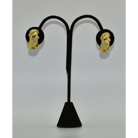 Kenneth Jay Lane Jewelry - A3 NEW KJL KENNETH JAY LANE VTG Goldtone Rhinestone Crystals Clip On Earrings